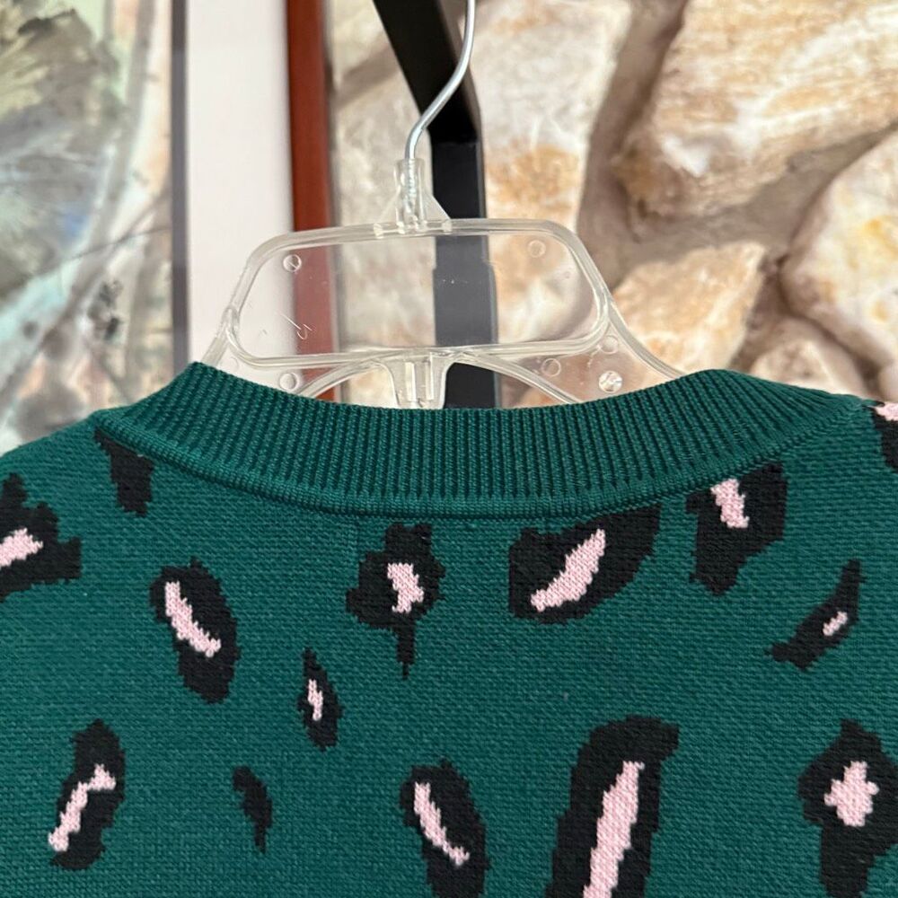 Bloomchic women’s plus 14/16 green leopard no button cardigan animal print eclec - Picture 7 of 8